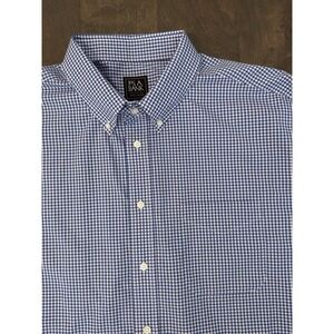Jos A Bank Traveler Mens Button Down Blue Check Gingham Dress Shirt Size 2XL